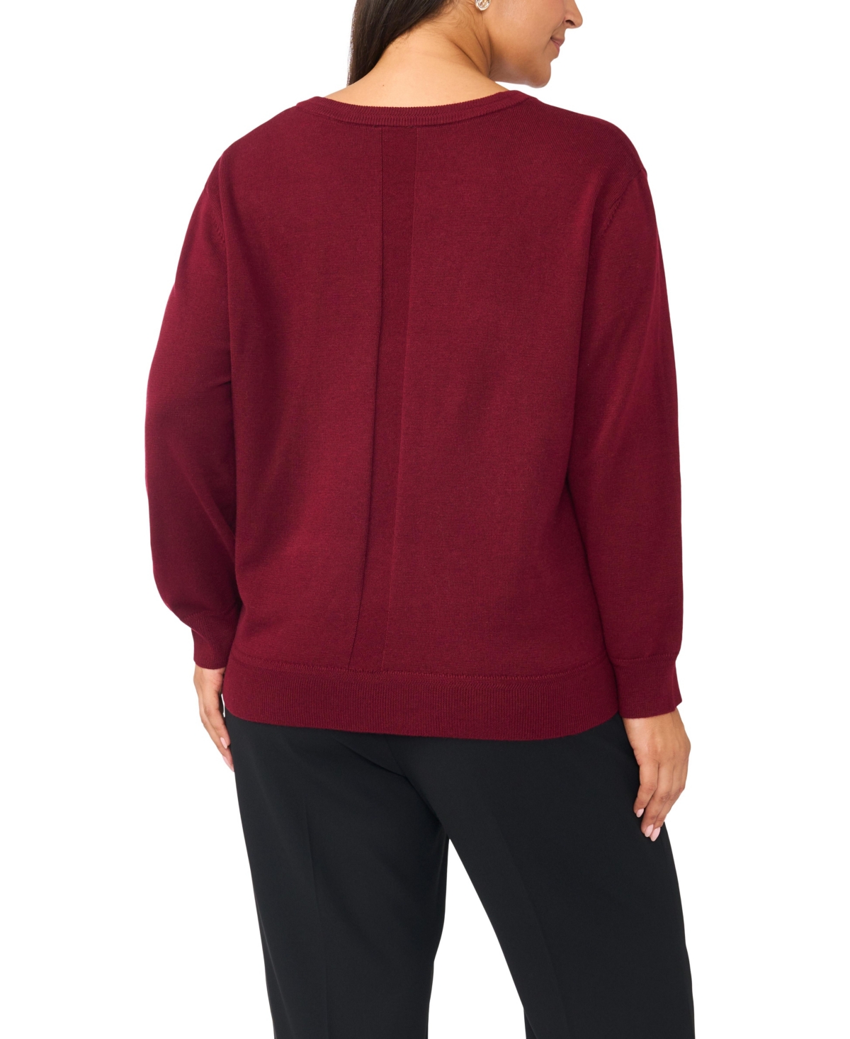 Vince Camuto Plus V-Neck Long-Sleeve Racking-Trim Sweater