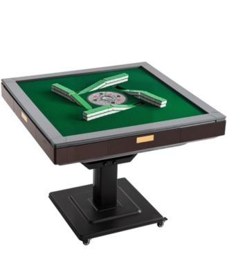 Automatic Mahjong Table with Wheels, Foldable Electric Table with 2 Tile Sets and Shuffler