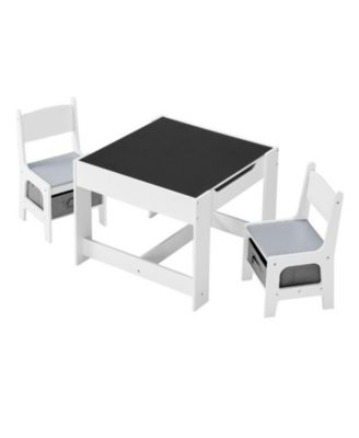 3-Piece Wood Reversible-Tabletop Activity Table and Chairs Set with Storage