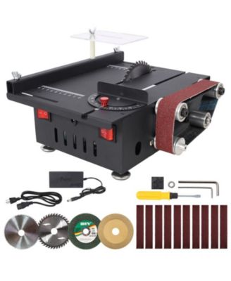 Mini Table Saw with Belt Sander, 4 pieces Blades, 10 pieces Sanding Belts, 7 Gear Adjustable 0-90degree(s) Angle for Wood/PCB/Acrylic/Plastic