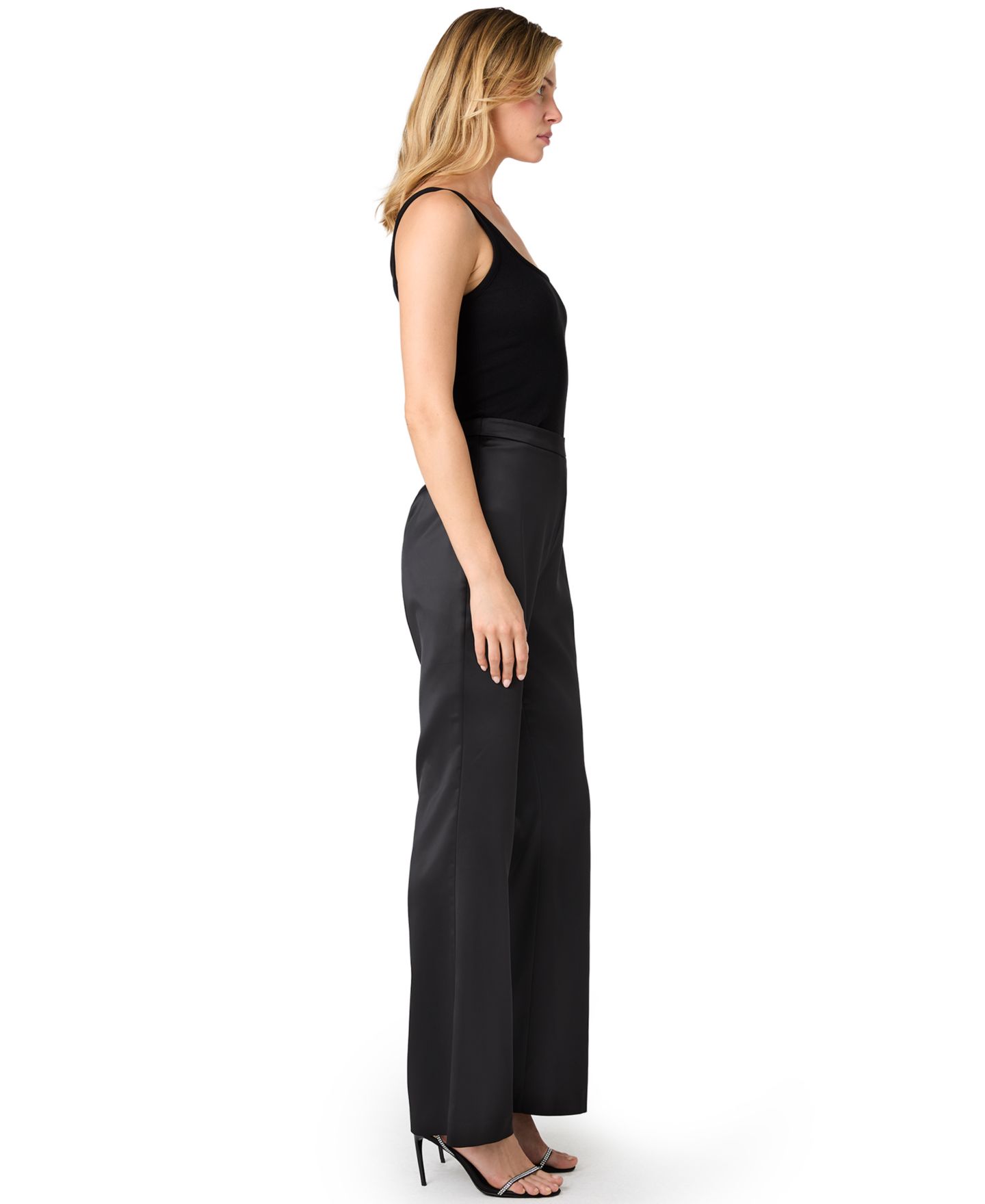 Женские брюки French Connection Maelys Satin Wide-Leg Stretch, цвет: Чёрный — фото 3