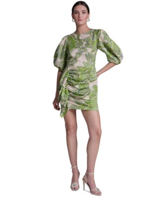 Women's Paisley Print Ruffle Detail Crewneck Dress
