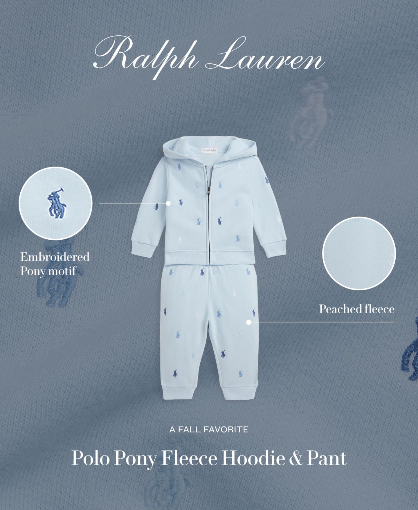 Детский комплект Polo Ralph Lauren: худи и брюки с вышивкой, цвет: Синий — фото 4