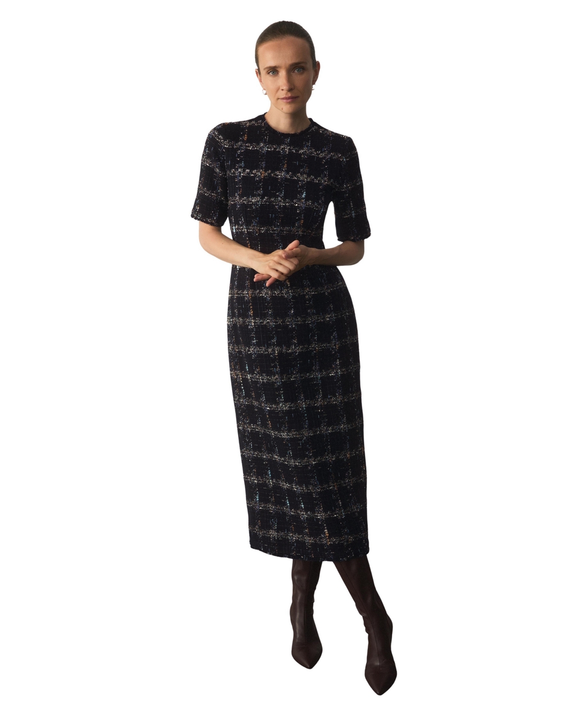 The Fold Women's Riva Tweed Plaid Midi Dress