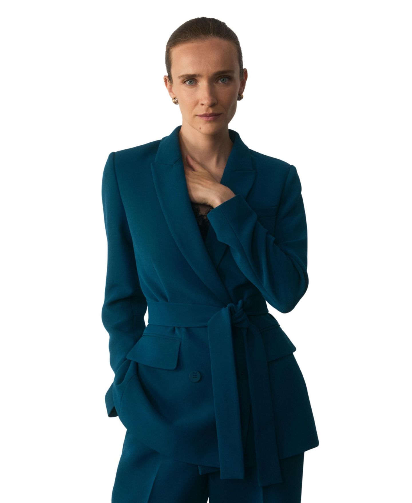 Женский пиджак The Fold Almeida Longline Wrapped-Waist Blazer, цвет: Синий — фото 4