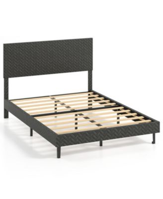 Full Size Velvet Upholstered Platform Bed with Chevron Headboard and Adjustable Height