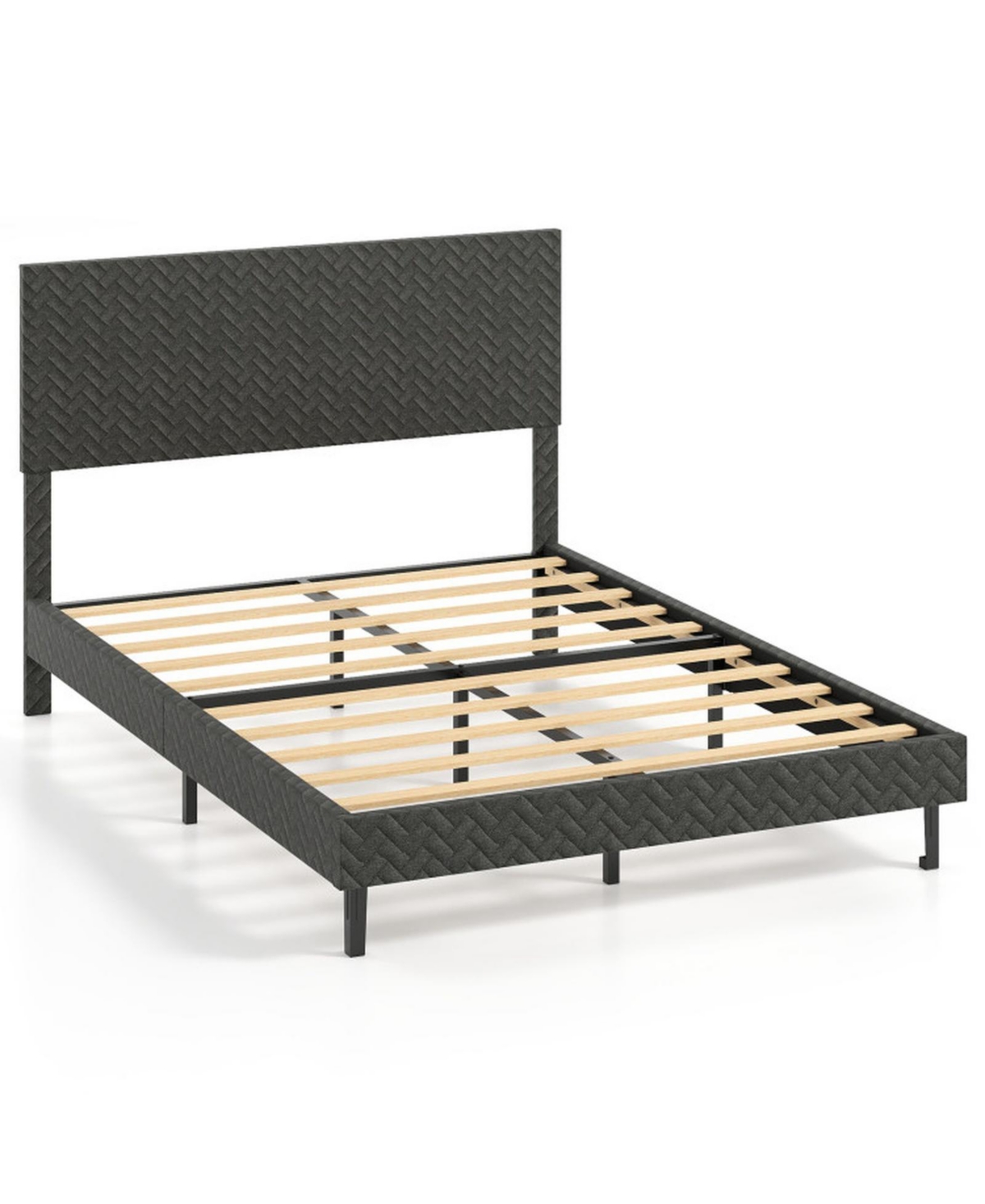 Gouun Full Size Velvet Upholstered Platform Bed with Chevron Headboard and Adjustable Height - Grey