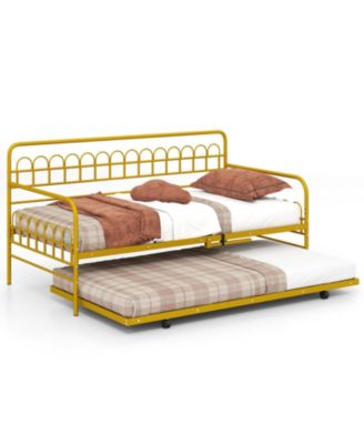 Twin Daybed with Pull-Out Trundle Curved Backrest and Armrests