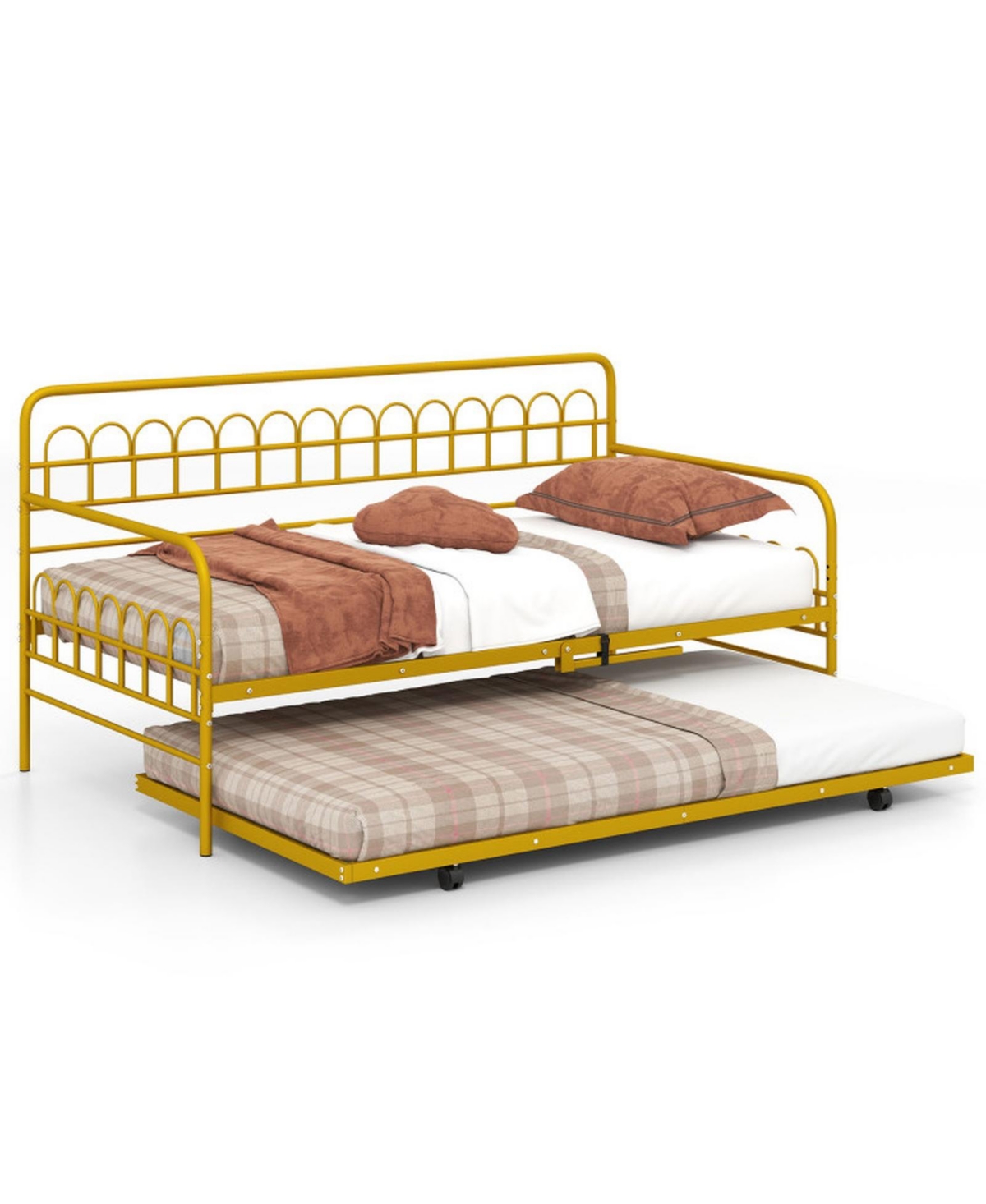 Gouun Twin Daybed with Pull-Out Trundle Curved Backrest and Armrests