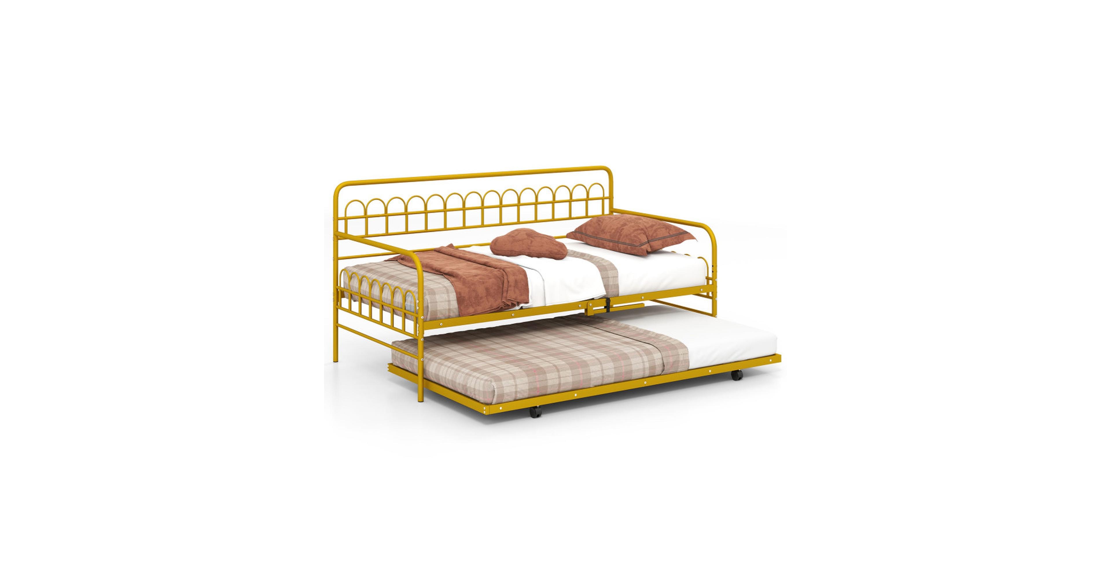 Gouun Twin Daybed with Pull-Out Trundle Curved Backrest and Armrests
