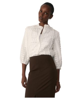 Women's Nola Mandarin Collar 3/4-Sleeve Textured-Embroidery Blouse