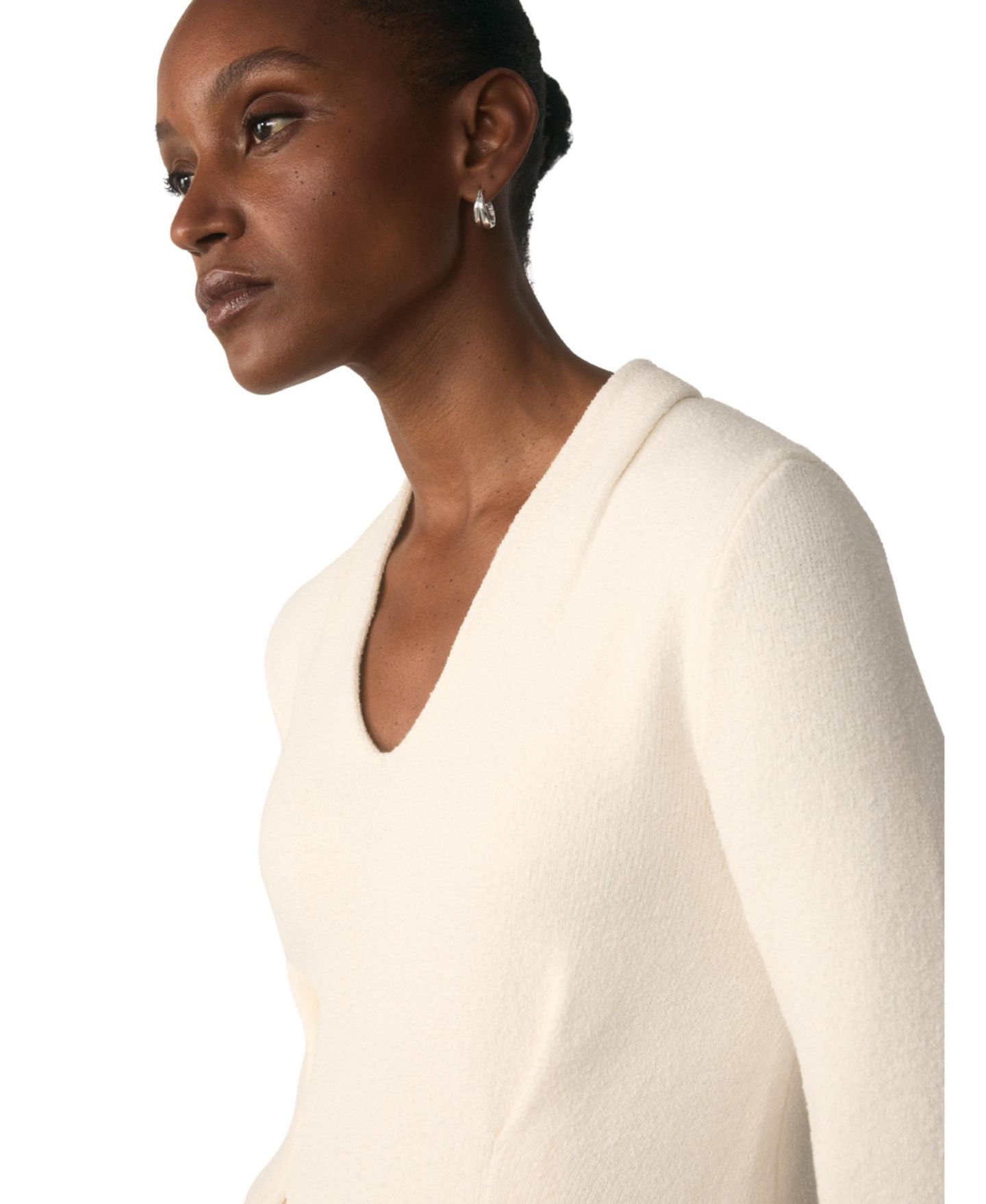 Женский топ The Fold Roveta Peplum V-Neck Long-Sleeve Cotton-Blend, цвет: Белый — фото 5