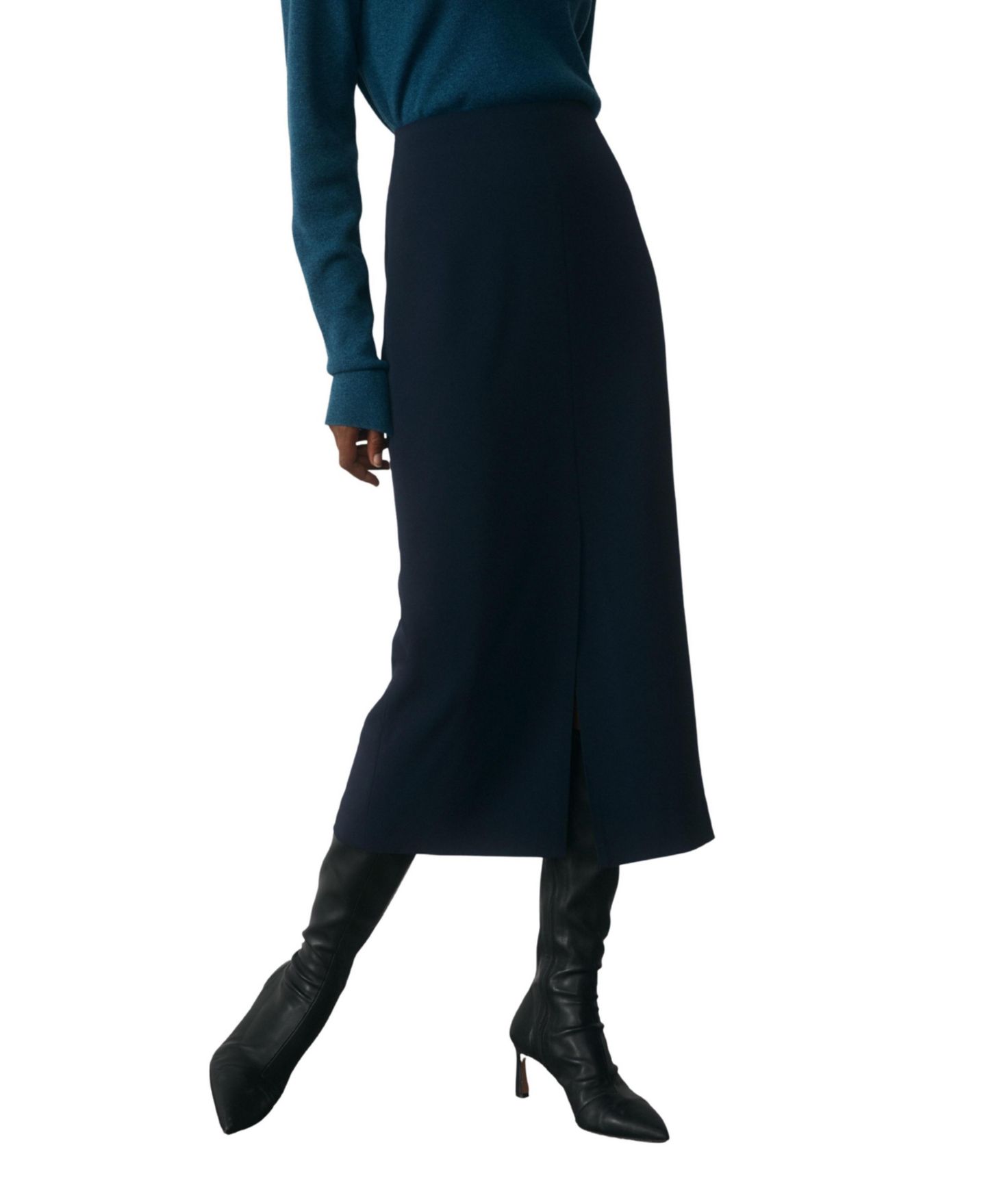 Женская юбка The Fold Oliena High-Waisted Pencil Midi, цвет: Тёмно-синий — фото 1