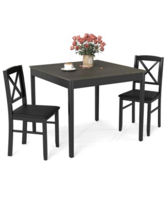 3-Piece Wooden Square Dining Table Set for 2 with Upholstered Chairs