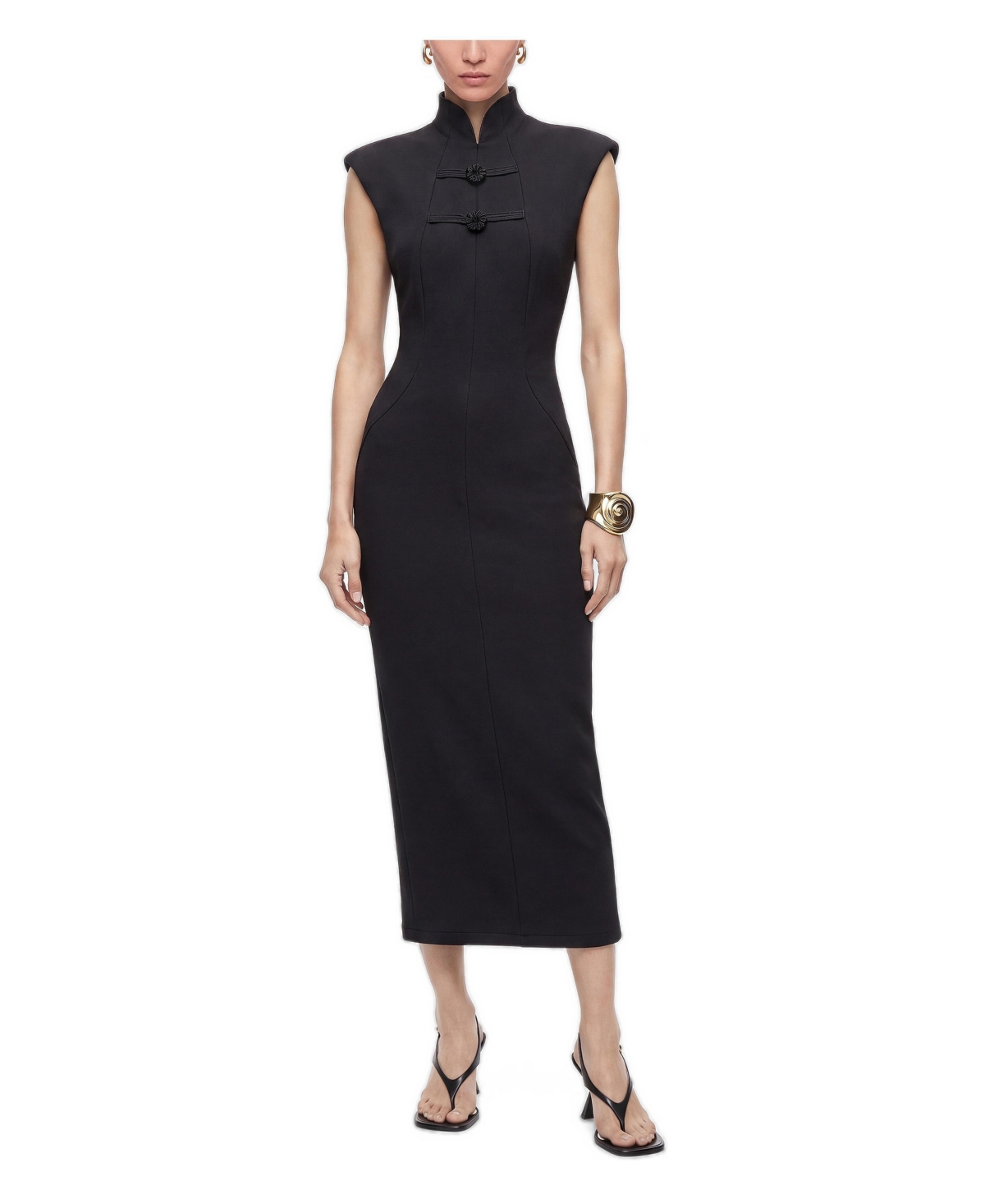 Nocturne Women's Padded Shoulder Button Detail Maxi Dress