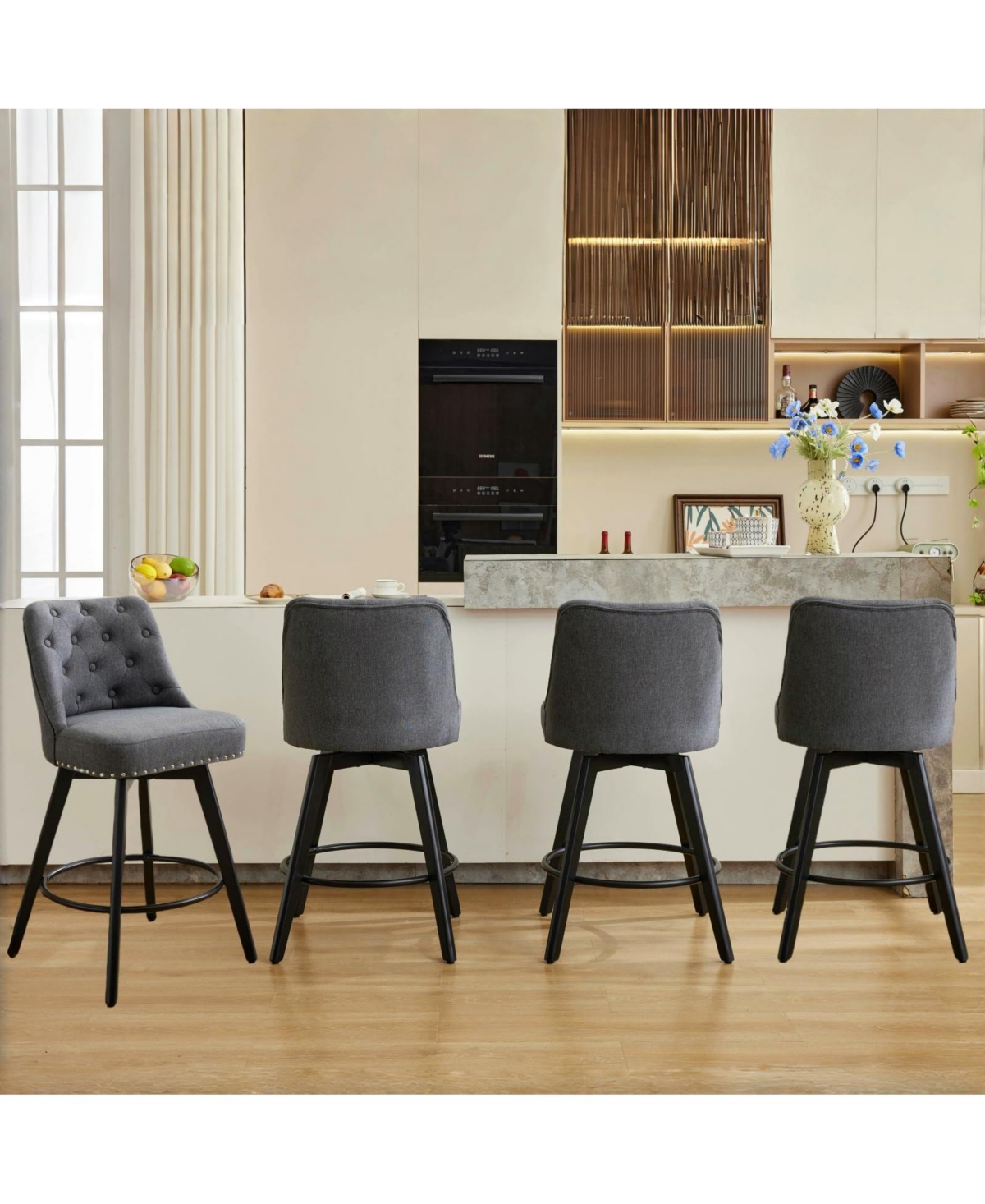 gaomon Swivel Counter Height Bar Stools Set of 4, Upholstered Barstools with Back, 330 Lbs Capacity for Kitchen Island, Home Bar
