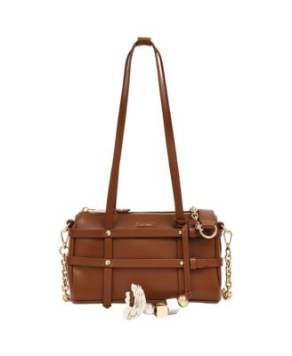 Women's Harness Medium Satchel Shoulder Bag with Convertible Chain Strap and Floral Charm