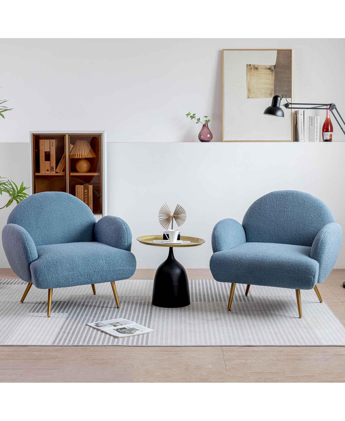 Dyhome Teddy Upholstered Armchair, Modern Accent Chair with Metal Legs, Set of 2
