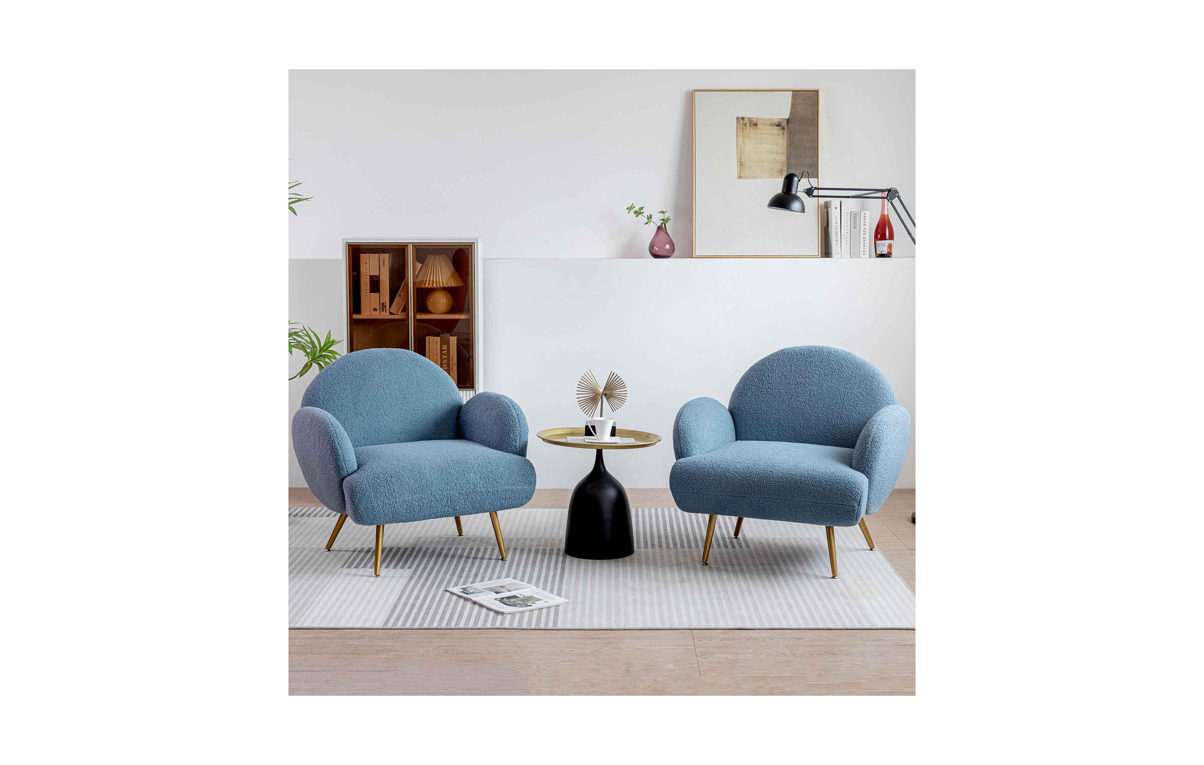 Dyhome Teddy Upholstered Armchair, Modern Accent Chair with Metal Legs, Set of 2