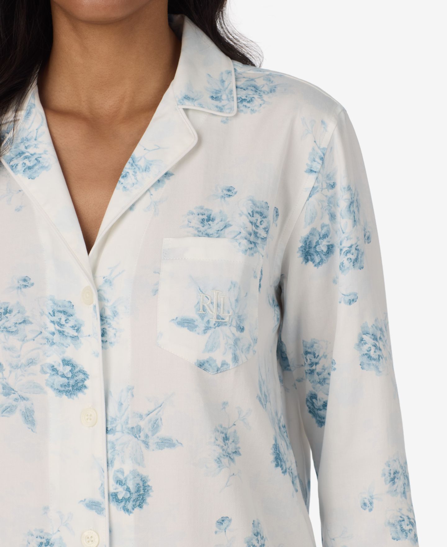 Женский пижамный комплект Lauren Ralph Lauren: топ с отложным воротником и брюки, цвет: Синий с принтом — фото 2