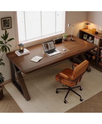 Streamdale Solid Wood 55 - inches Extra Long Two-Person Desk, Walnut