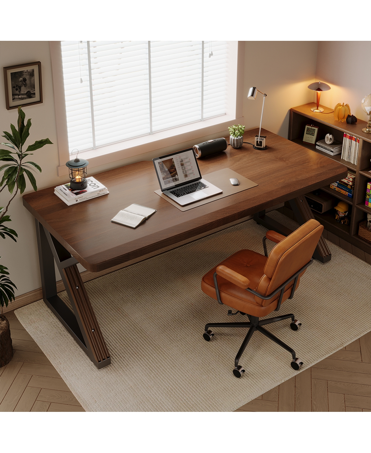 Streamdale Solid Wood 55 - inches Extra Long Two-Person Desk, Walnut