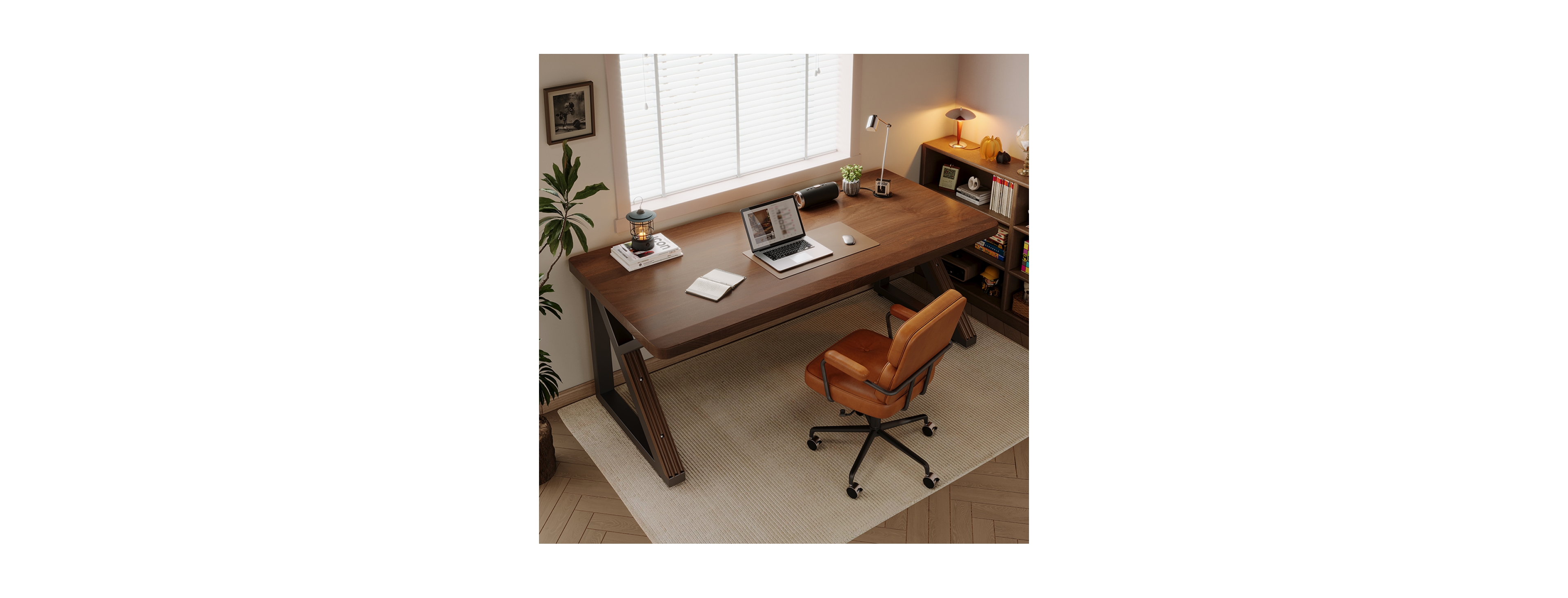 Streamdale Solid Wood 55 - inches Extra Long Two-Person Desk, Walnut