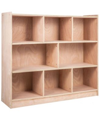 Rolling Cubby Storage Cabinet with 8 Cubbies, 3-Shelf Organizer for Preschool and Classroom