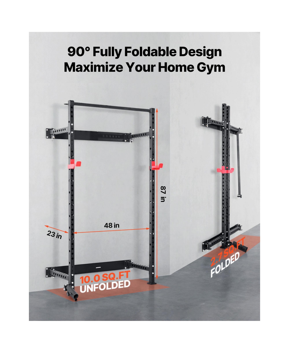 Hongge 1000 lb Folding Wall Mounted Power Rack Squat Station