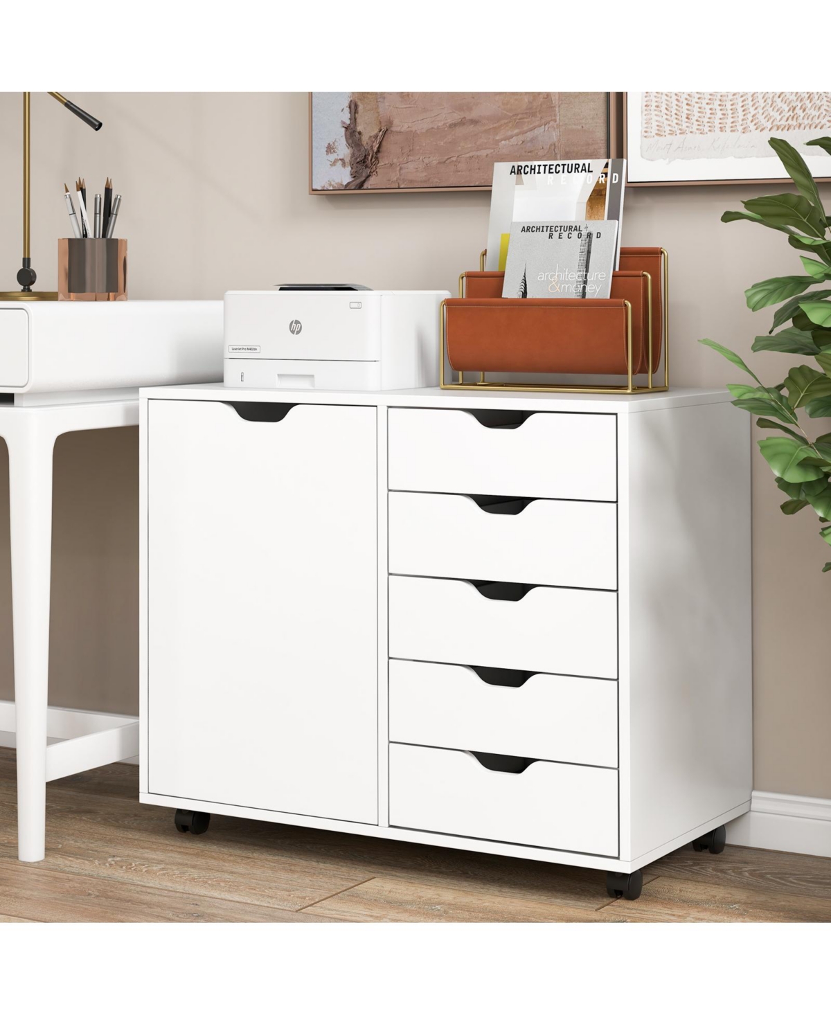 Mecale 5-Drawer Mobile Storage Cabinet with Door Cabinet