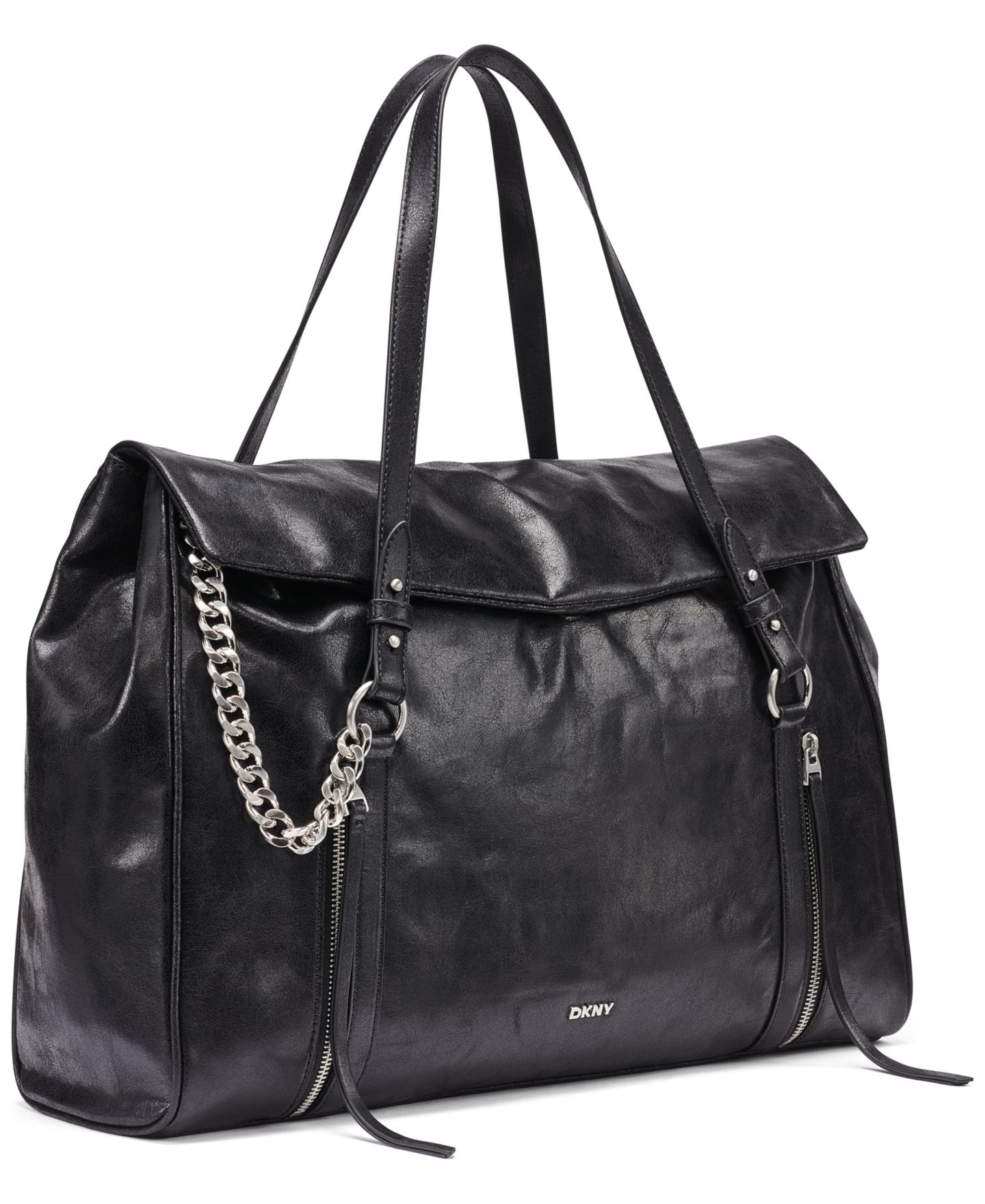 Женская сумка DKNY Skye Large Snap Closure Satchel Handbag, цвет: Чёрный / Серебряный — фото 4