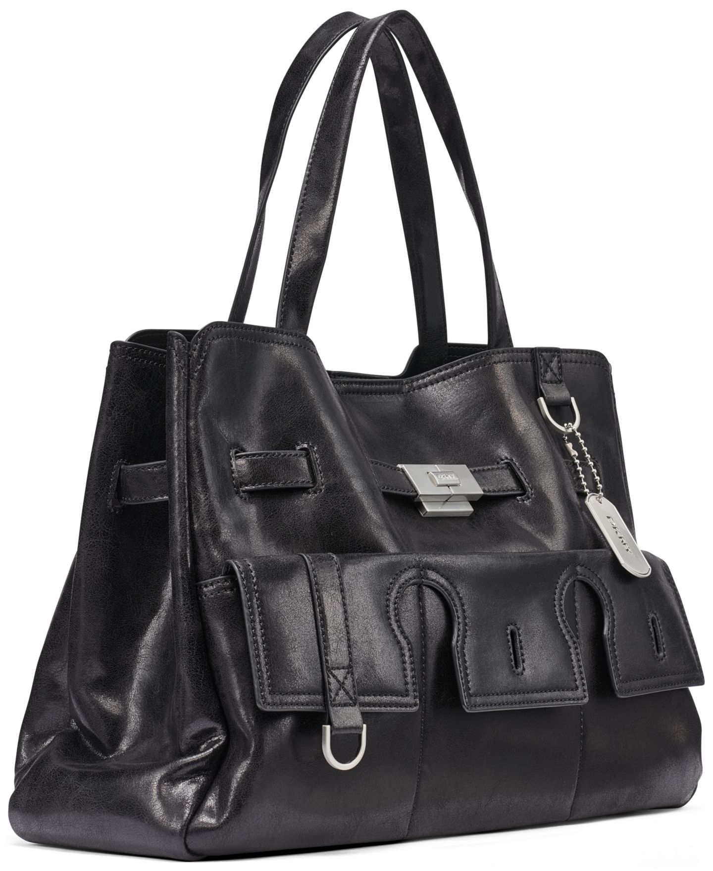 Женская сумка DKNY Bryar Structured Large Laptop Compatible Satchel Handbag, цвет: Чёрный / Серебряный — фото 2