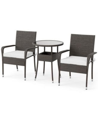 Patio Furniture Set PE Rattan Wicker Chairs with Tempered Glass Top Table