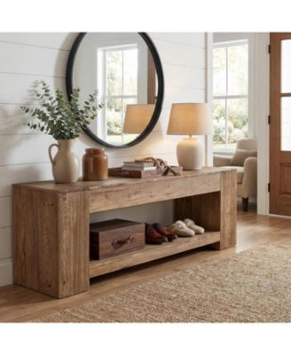 63" Solid Wood Console Entryway Table, Rustic Farmhouse Sofa Table with Low Open Storage for Living Room, Behind The Couch, Hallway, Easy Assembly