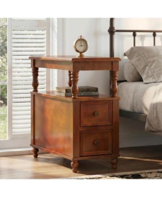 Narrow Nightstand with 2 Drawers and Shelf