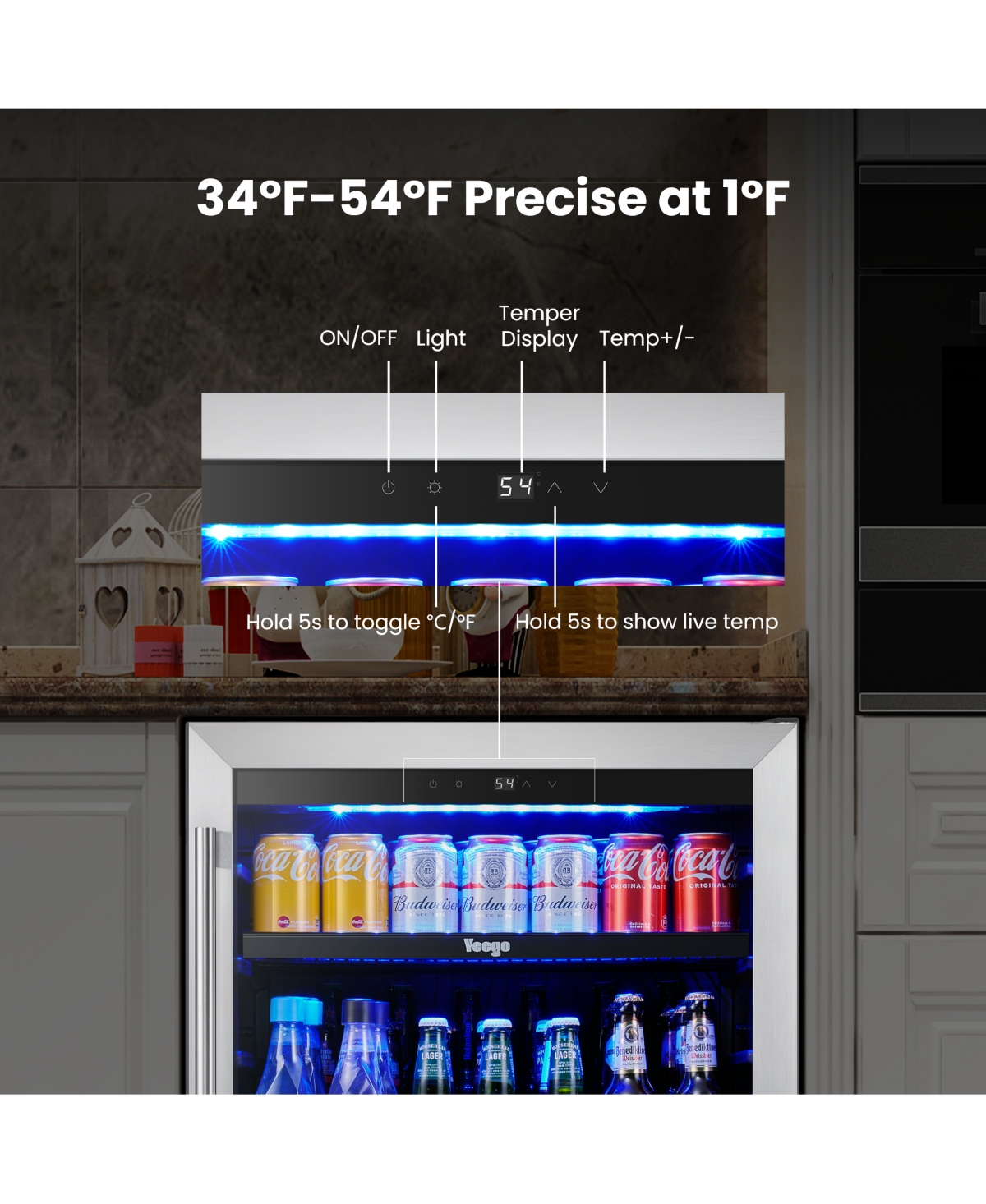 Yeego Beverage Refrigerator, 180 Cans Beverage Cooler, 24 inch , 34-54 , Built-in Beverage Fridge, Glass Door, for Home