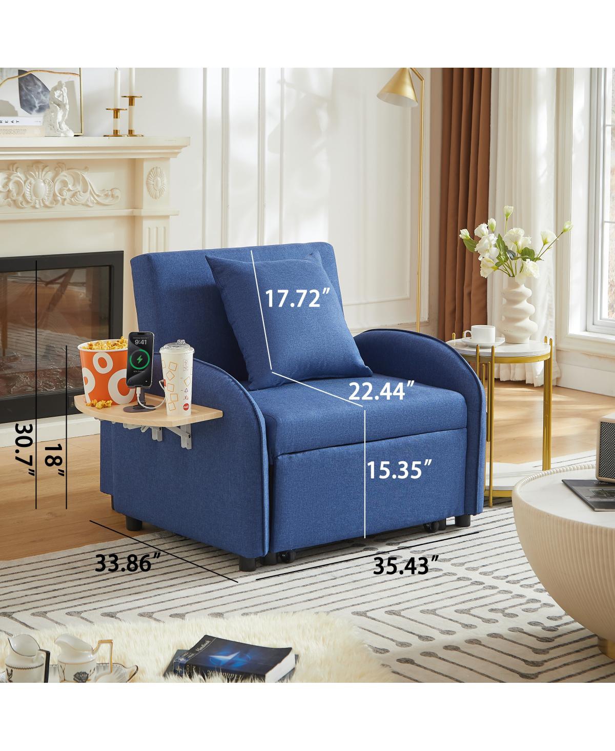 Streamdale Furniture 3-in-1 Convertible Sleeper Sofa Chair with Usb and Foldable Table