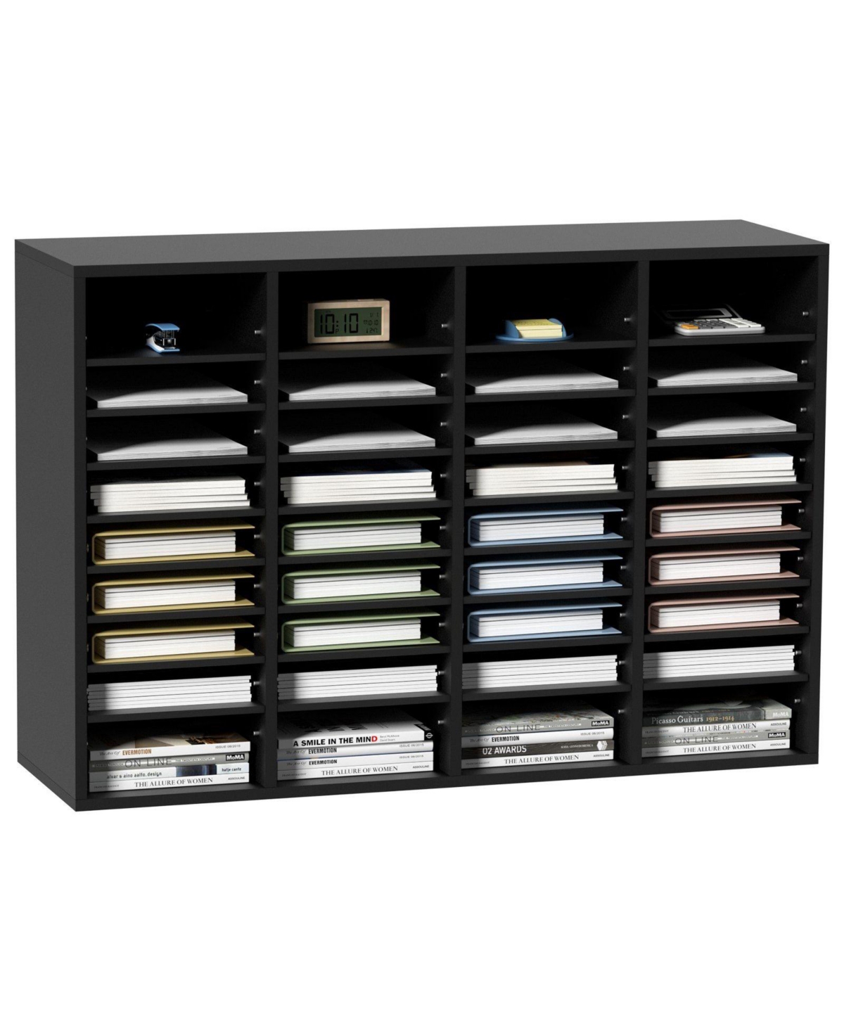 Slickblue 36-Compartment Wood File Organizer with Removable Shelves for Mail, Documents and Paper