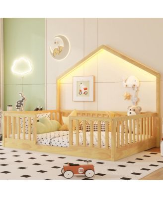 Full Floor Bed with High Rails and Light