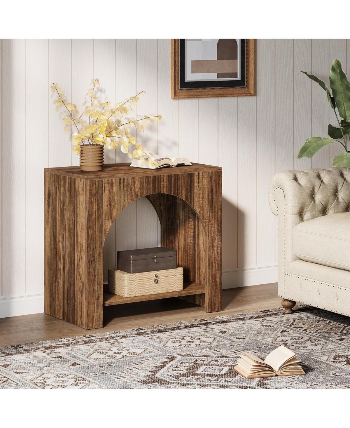 Tribesigns Farmhouse End Side Table with Heavy-Duty Wooden Pedestal for Living Room