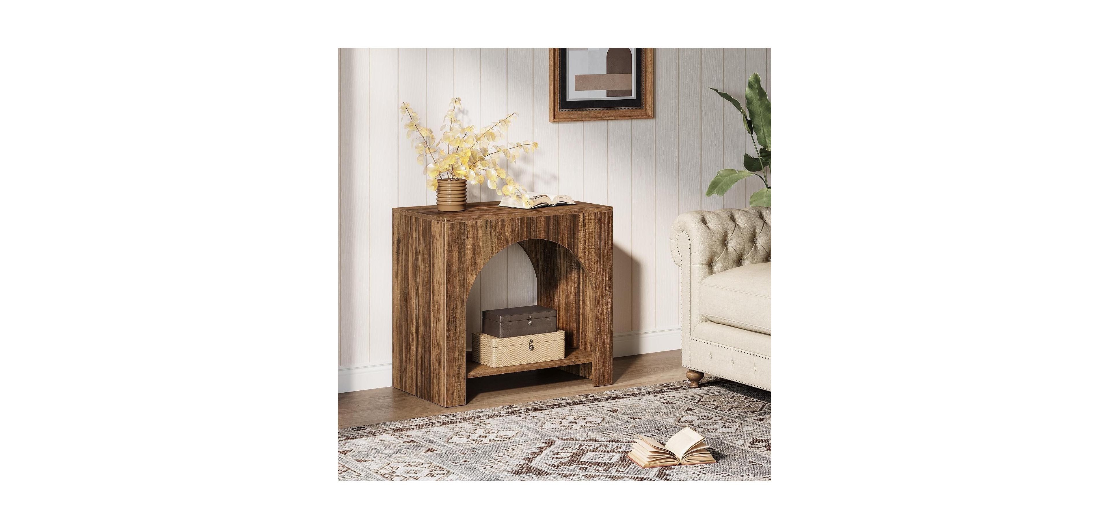 Tribesigns Farmhouse End Side Table with Heavy-Duty Wooden Pedestal for Living Room