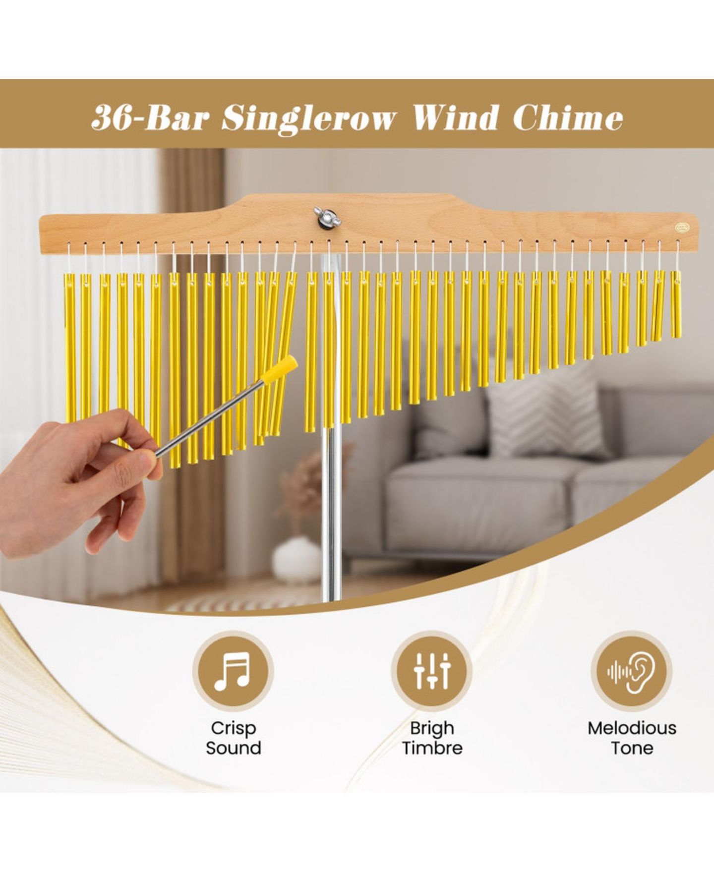 Детские игрушки SUGIFT 36-Bar Single-Row Height-Adjustable Orchestra Chimes with Folding Tripod, Ages 8+, цвет: Золотой — фото 6