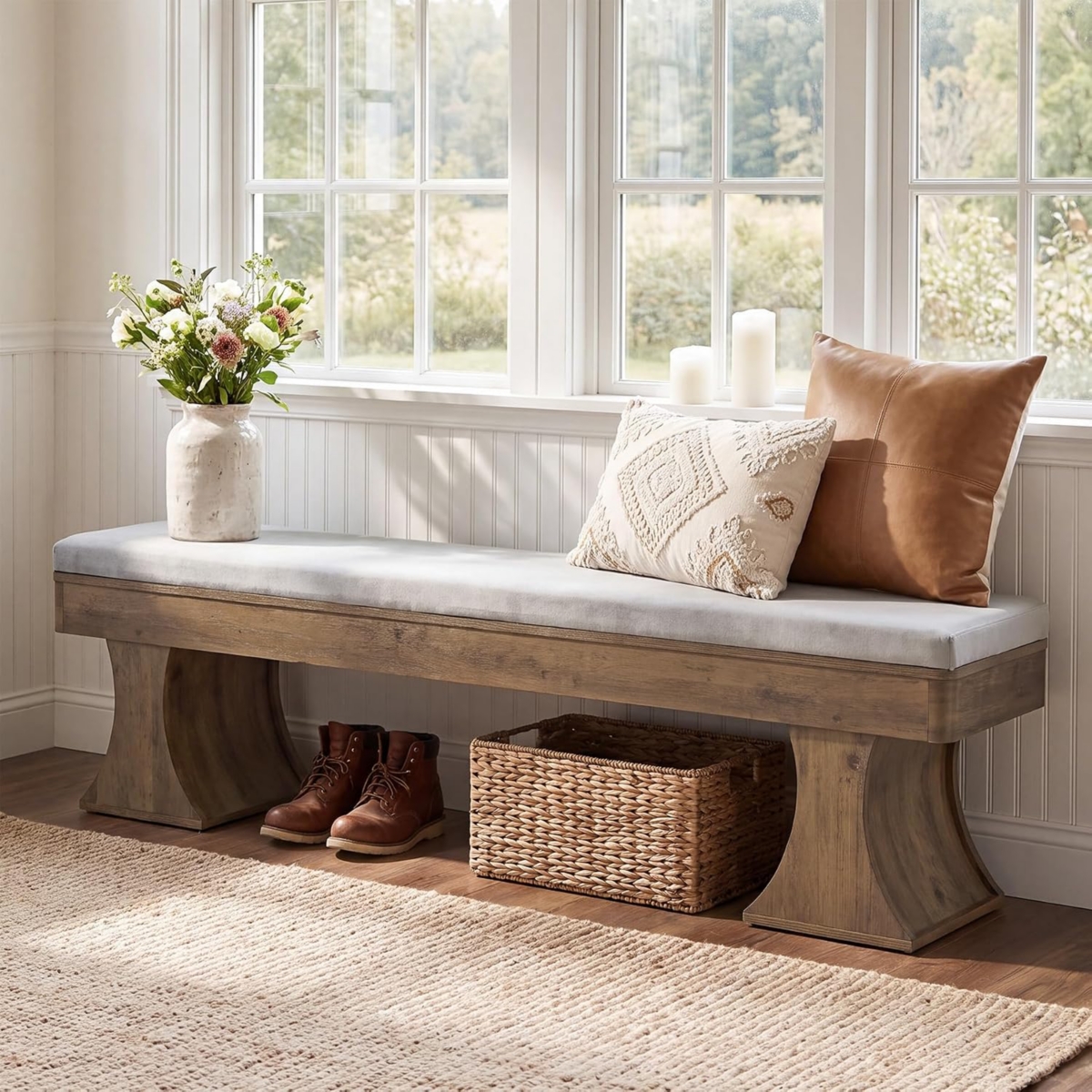 Tribesigns Solid Wood Dining Bench,Kitchen Bench with Rubberwood Legs - Brown
