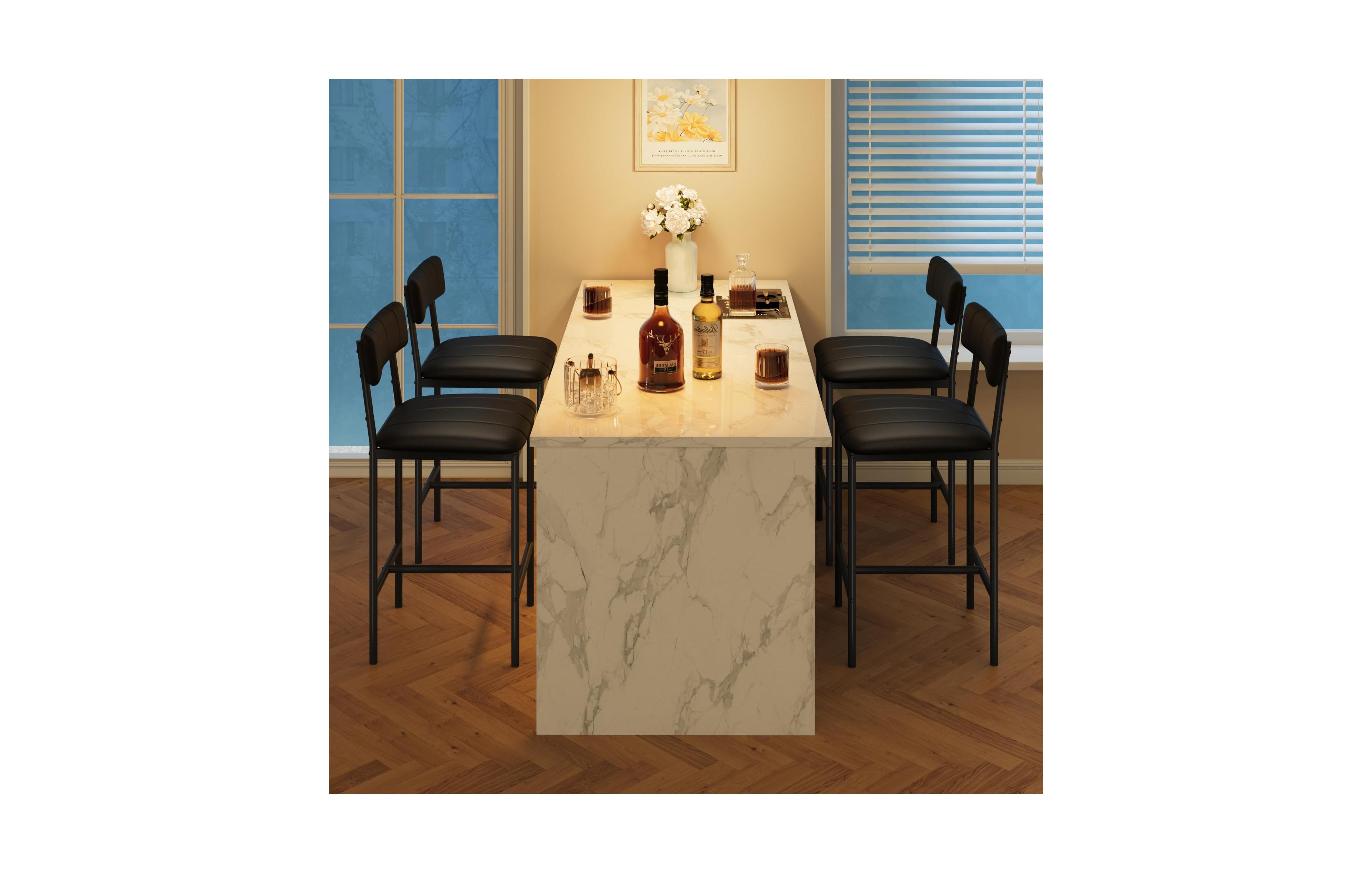 homfan Bar Stools Set of 4, Kitchen Bar Stools with Footrest, Counter Height Barstools, Modern Farmhouse Furniture