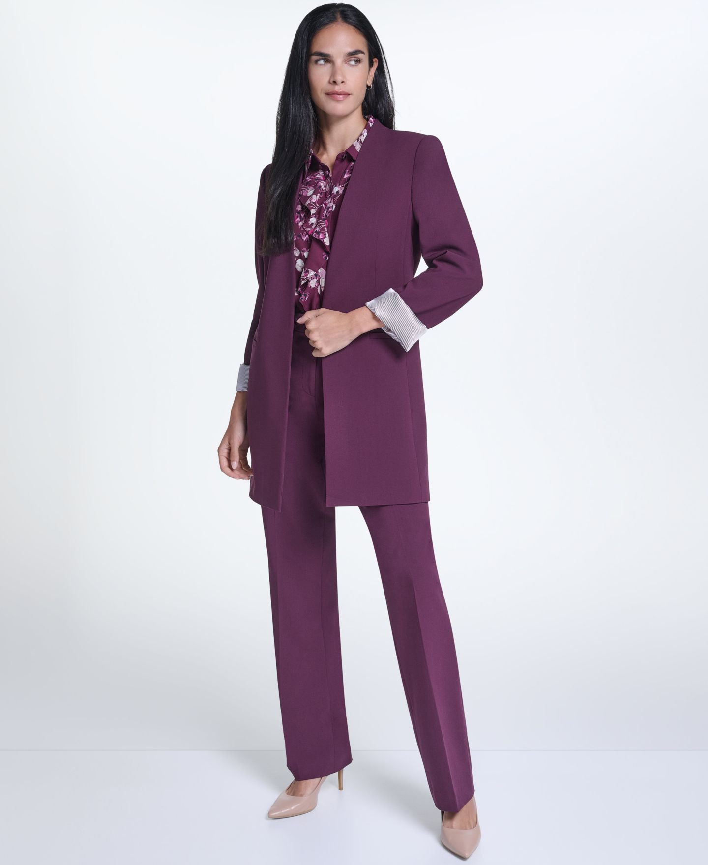 Женская куртка Calvin Klein Open Front Topper Collarless Shoulder-Padded, цвет: Port — фото 7
