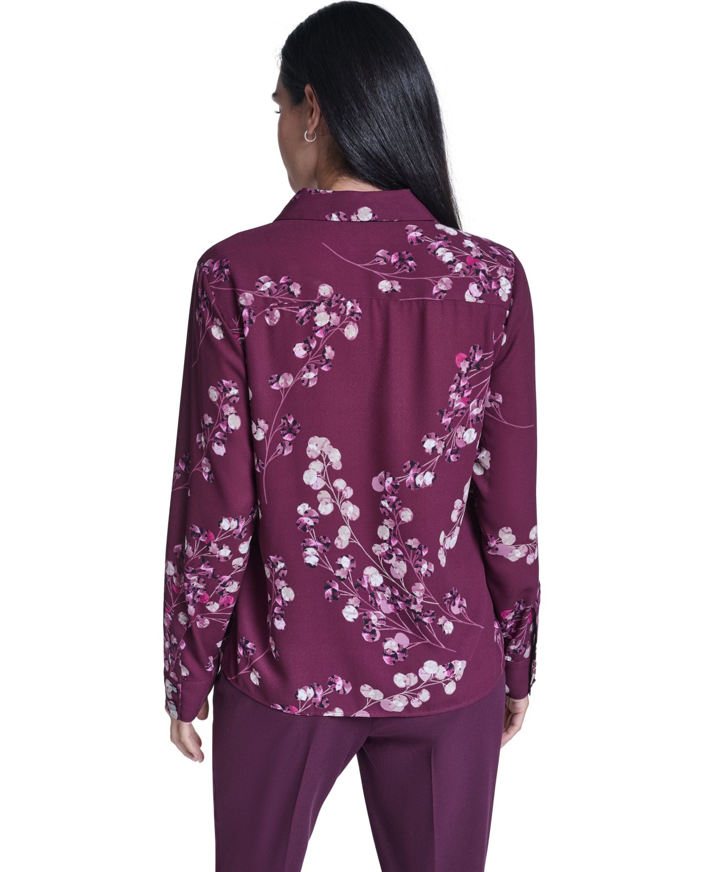 Женская блузка Calvin Klein Floral-Print Ruffled-Front Long-Sleeve Blouse, цвет: Разноцветный — фото 4