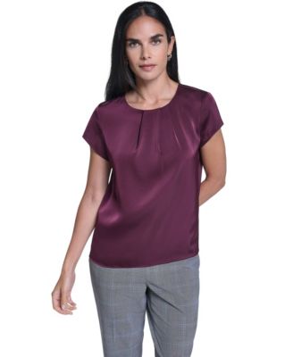 Women's Cap-Sleeve V-Neck Satin Blouse