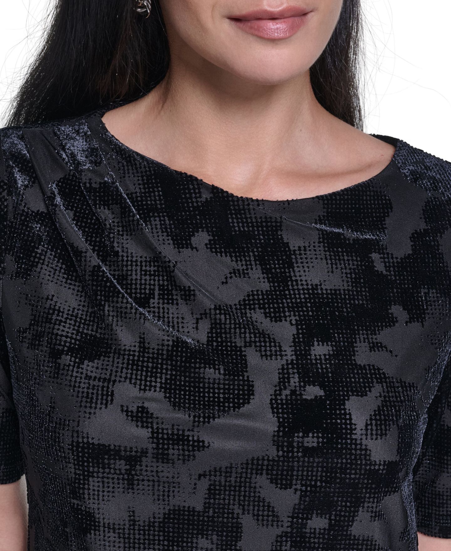 Женская блузка Calvin Klein Short-Sleeve Pleated Floral, цвет: Чёрный — фото 6