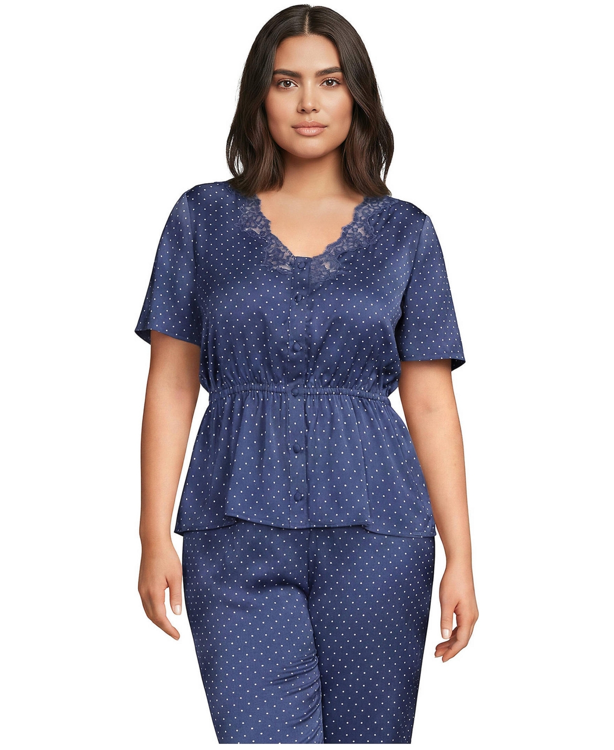 Lands' End Plus Short-Sleeve Peplum V-Neck Blouse