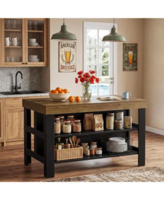 55.1" Kitchen Island with Seating and Storage